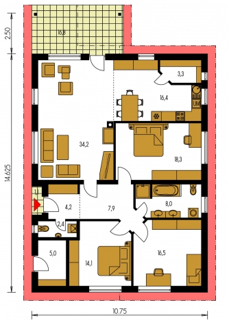 Plan de sol du rez-de-chaussée - BUNGALOW 130